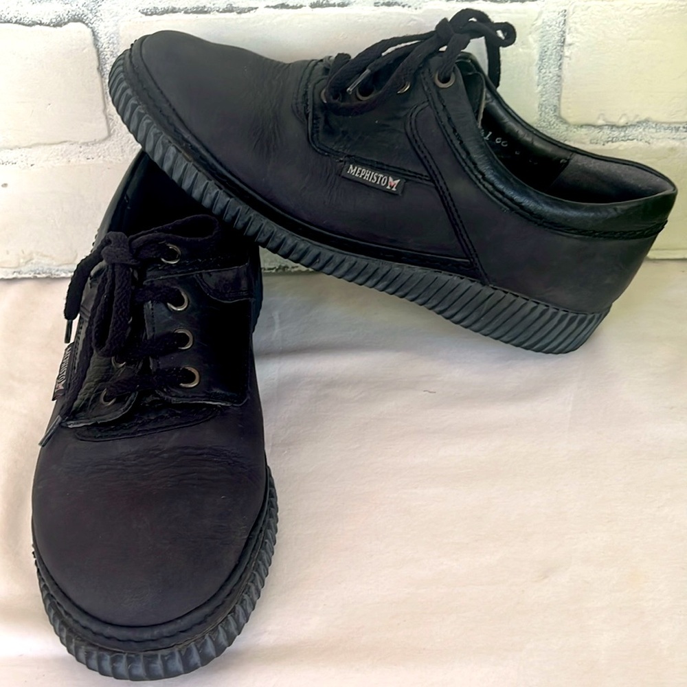 MEPHISTO Two-Tone Black Leather Suede Derby Laced‎ Comfort Walking Shoes